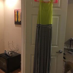 Green with black and white striped maxi dress!